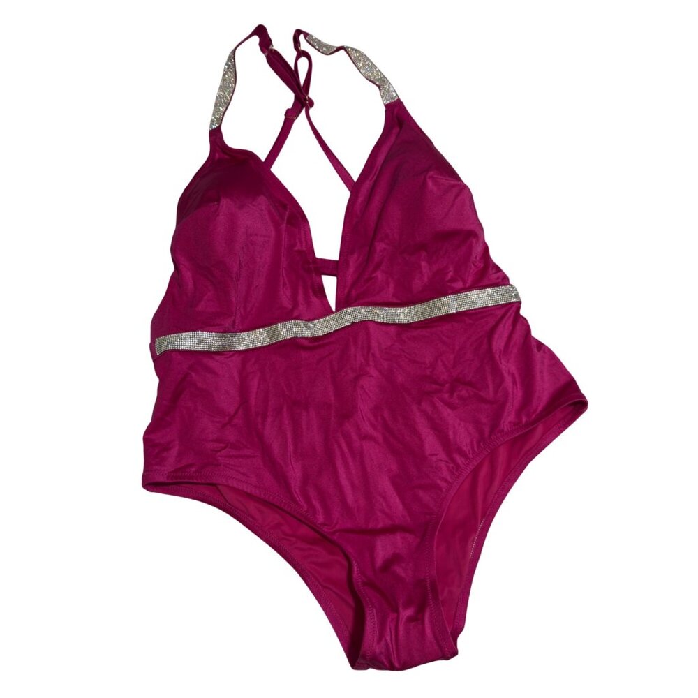 Victorias Secret Pink One-Piece Swimsuit With Rhinestone Straps Waistband large